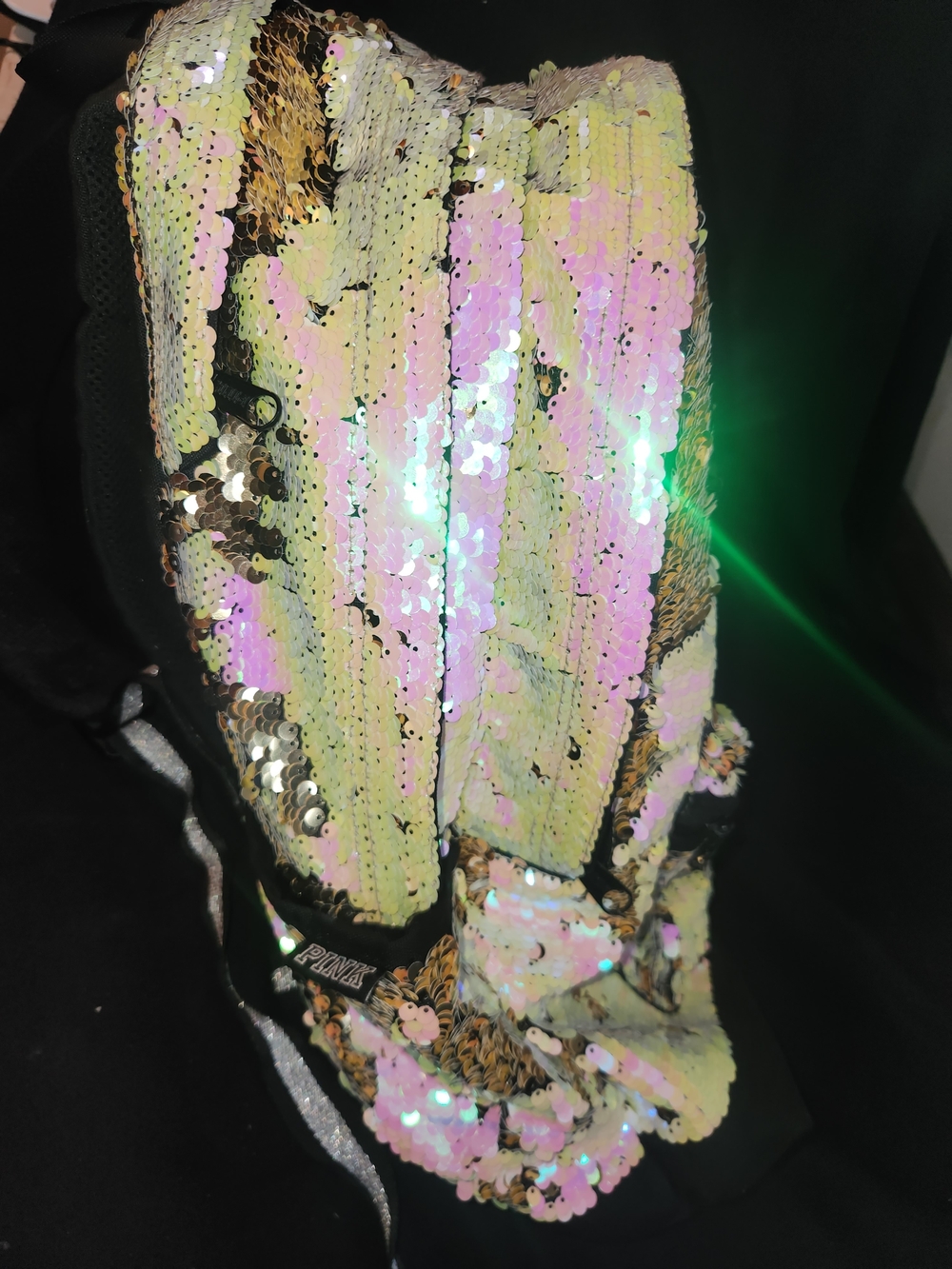 PINK Victoria's Secret Sequin Reversible Backpack - Iridescent Gold & Pink #415 - Picture 7 of 10